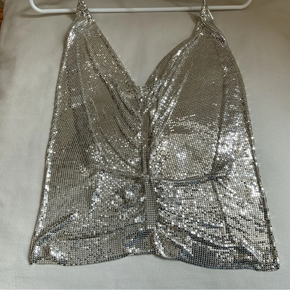 Whiting & Davis Liquid Metal Silver Mesh Halter Top Vintage USA - Picture 3 of 12